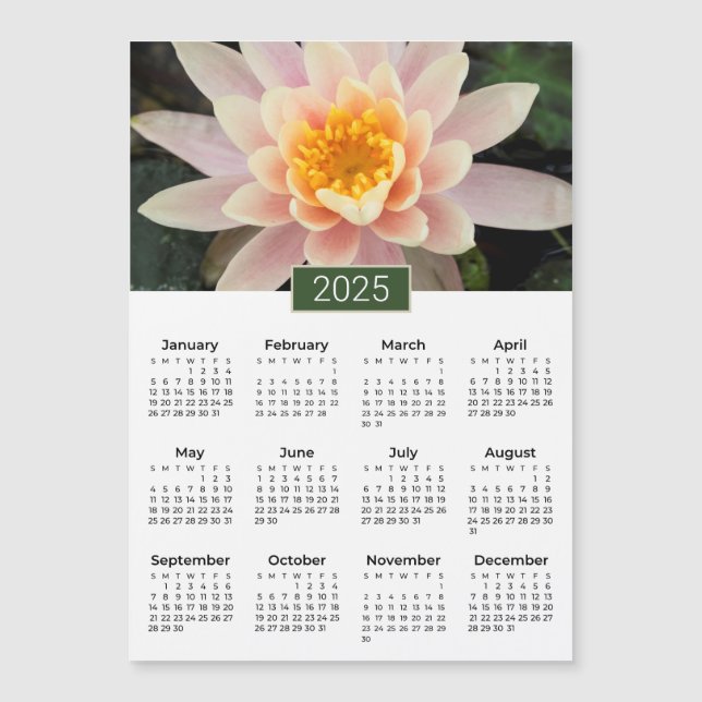 2025 Calendar Water Lily Foto Magnet (Vorderseite)