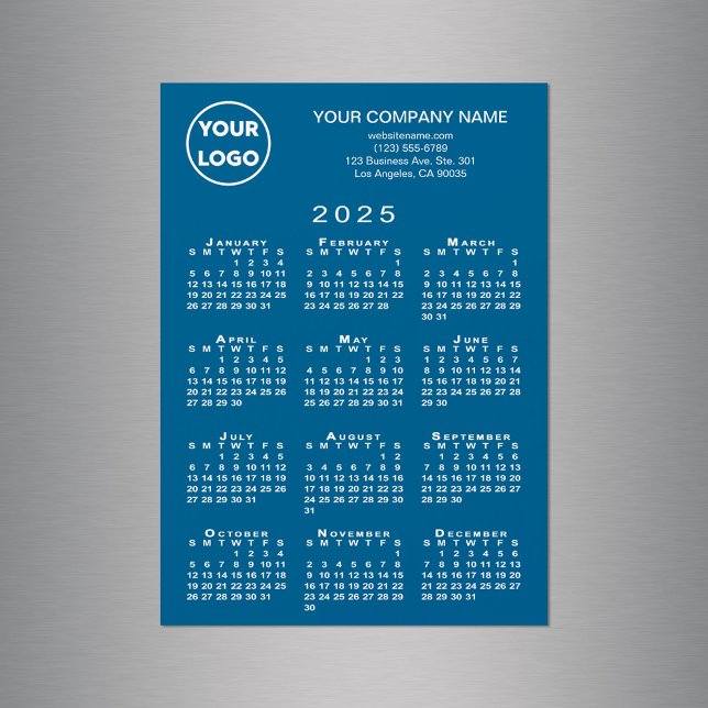 2025 Calendrier Business Logo Texte Blue Magnet Ca (2025 Calendar Business Logo Text Blue Magnet Card, in situ)
