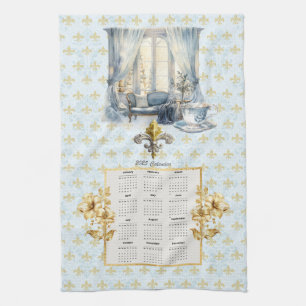 2025 Calendrier Serviette Bleu Fleur de Lis Parisi