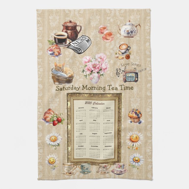 2025 Calendrier Serviette samedi matin Thé heure (Vertical)