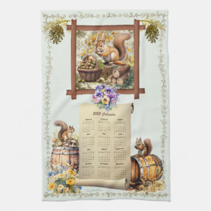 2025 Calendrier Serviettes écureuils Pansies Acorn