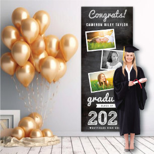 2025 Chalkboard Sketch 3 Foto Graduation Party Banner