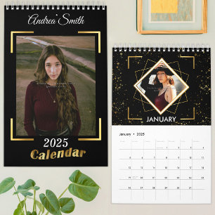 2025 Chic Black Gold Add Solo Fotos Moderne Custom Kalender