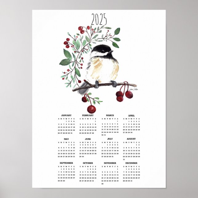 2025 Chickadee Berry Branch Poster-Kalender Poster (Vorne)