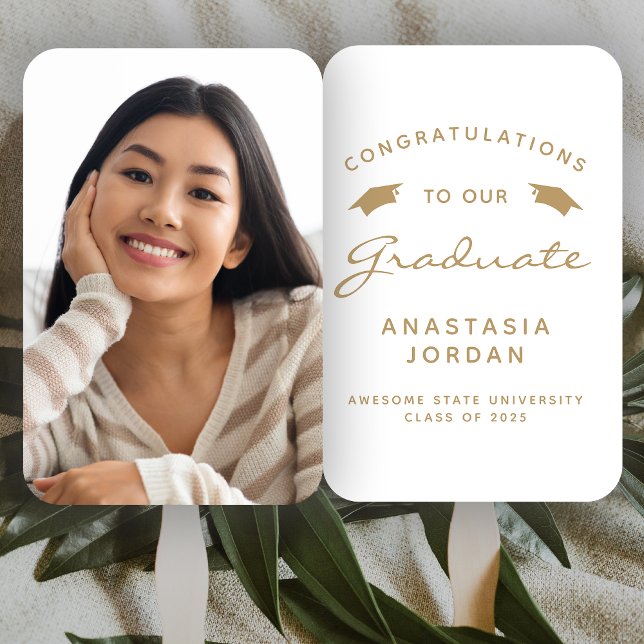 2025 Custom Foto White Gold Abschluss Fächer (Von Creator hochgeladen)