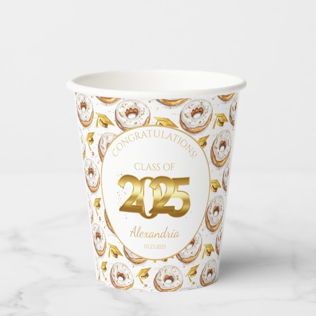 2025 Donuts and Degrees Abschluss Paper Cup Pappbecher (Vorderseite)