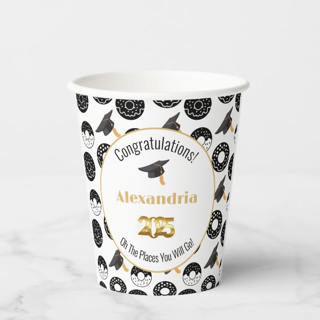 2025 Donuts und Grade Moderne Schwarz/Weiß Pappbecher (Vorderseite)