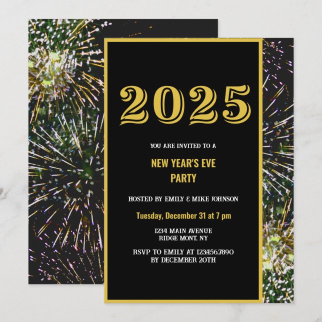 2025 Einladung zum Silvester Gold-Feuerwerk (Vorne/Hinten)