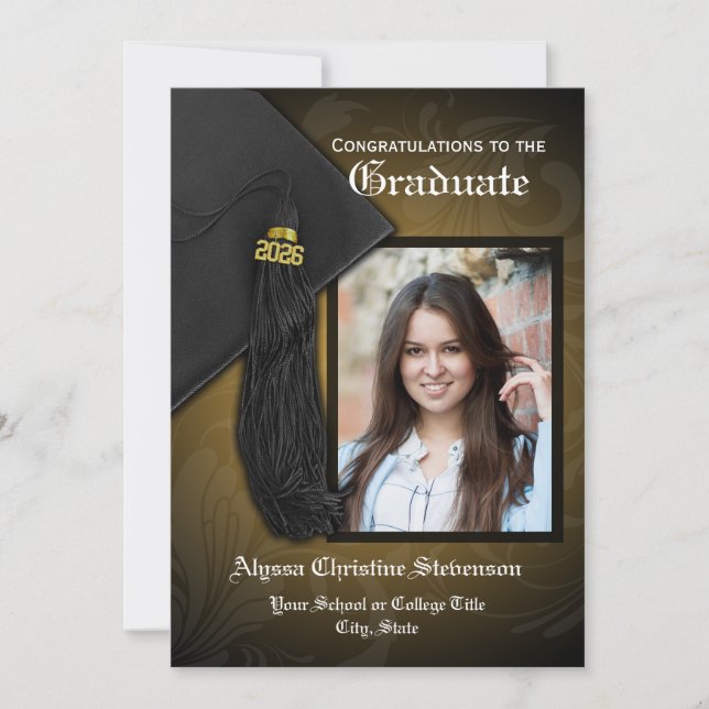 2025 Elegant Gold Tassel Charm Foto Abschluss Einladung (Vorderseite)