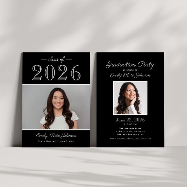 2025 Elegante Black Silver Foto Graduation Party Einladung (Von Creator hochgeladen)
