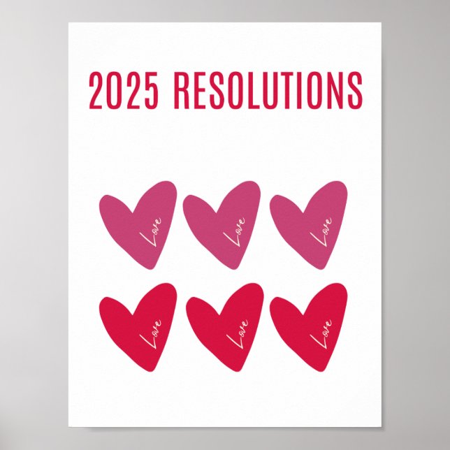 2025 ENTSCHLIESSUNGEN LIEBE Rosa Herzen Poster (Vorne)