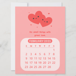 2025 Februar Monatlicher Motivations-Herz-Kalender Einladung