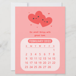2025 Februar Monatlicher Motivierend Herzkalender Einladung