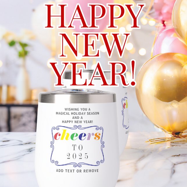 2025 Fêtes Moderne Rétro Bonne Année (2025 Cheers Modern Retro Holiday Happy New Year Thermal Wine Tumbler Weddings Bachelorette Party)