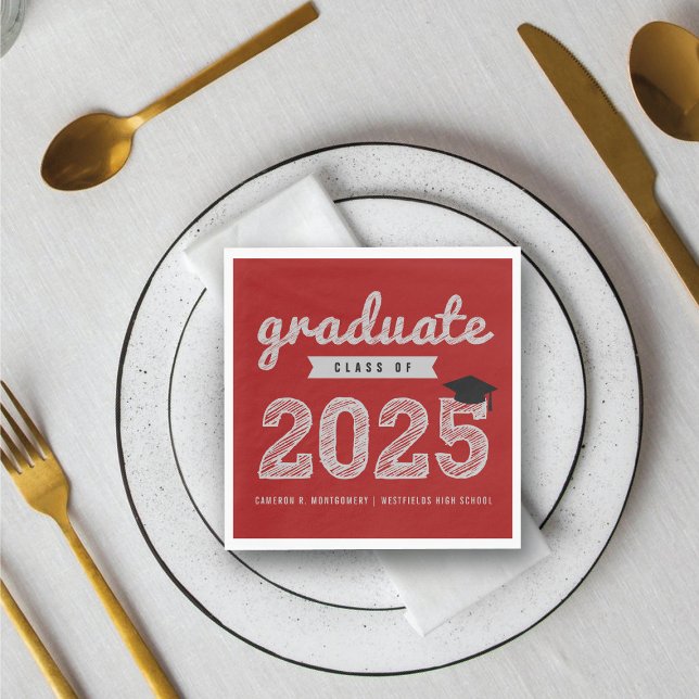 2025 Fett Text Text Red Modern Graduation Party Serviette (2025 Bold Gold Sketch Text On Red Modern Graduation Party Paper Napkins @ fatfatin)