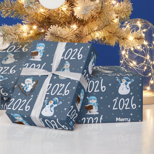 2025 Frohe Weihnachten und Schneemann Geschenkpapier (Feiertage)