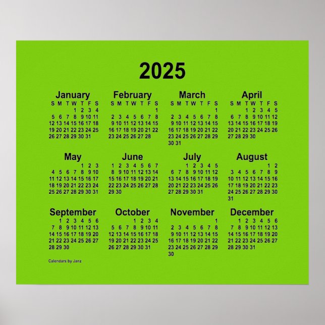 2025 Gelber grüner Kalender von Janz Print Poster (Vorne)