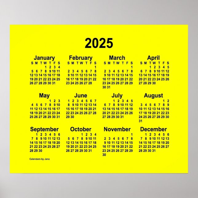 2025 Gelber Kalender von Janz Print Poster (Vorne)