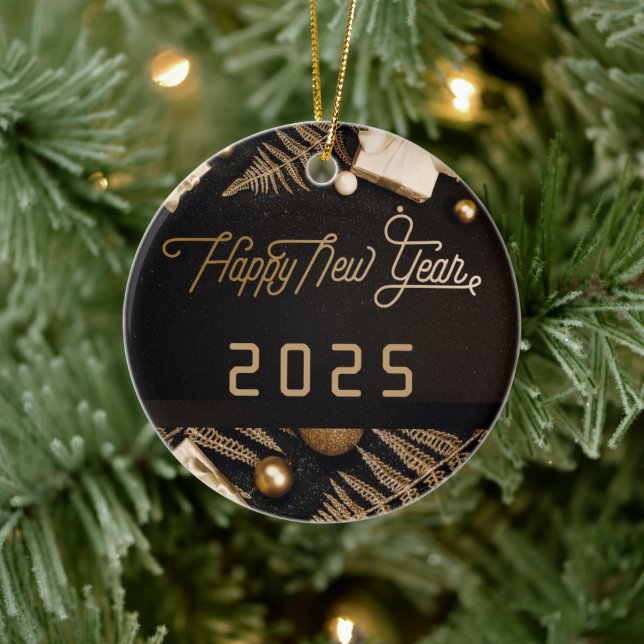 2025 Glückliches neues Jahr Black Custom Gold Busi Keramik Ornament (Baum)