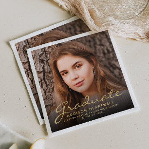 2025 Gold Script Foto Graduation Party Serviette