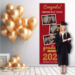 2025 Gold Sketch 3 Foto Collage Graduation Party Banner