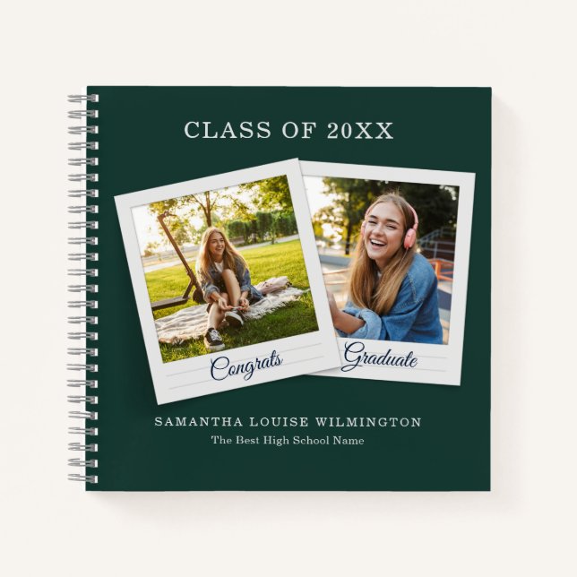 2025 Grad Foto Script Abschluss Green Guest Book Notizbuch (Vorderseite)