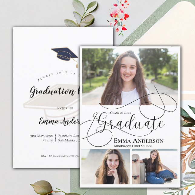 2025 Grad Multi Foto Graduation Party Einladung (2025 Grad Multi Photo Graduation Party Invitation)