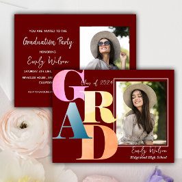 2025 GRAD Two Foto Red Graduate Ankündigung Postkarte