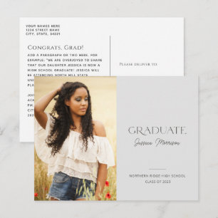 2025 Graduate Elegant Gray Foto Abschluss Postkarte