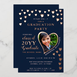 2025 Graduate Navy Blue & Rose Gold Abschluss Folieneinladung