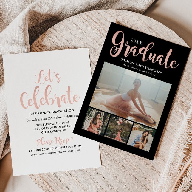 2025 Graduate Rose Gold Script Foto Collage Party Einladung (Von Creator hochgeladen)