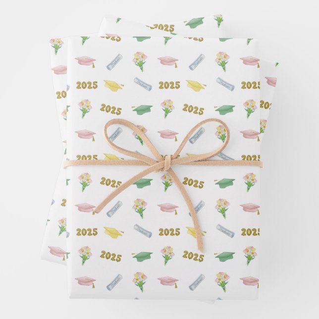 2025 Graduation Cap and Balloons Pastel Geschenkpapier Set (Beispiel)