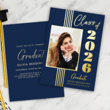 2025 Graduation Party Foto Frame Navy Gold