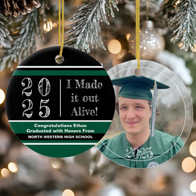 2025 Green and Black Photo Graduation Keramik Ornament (2025 Green and Black Photo Graduation Ceramic Ornament)