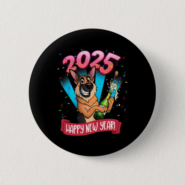 2025 Happy New Year German Shepherd Edition  Button (Vorderseite)
