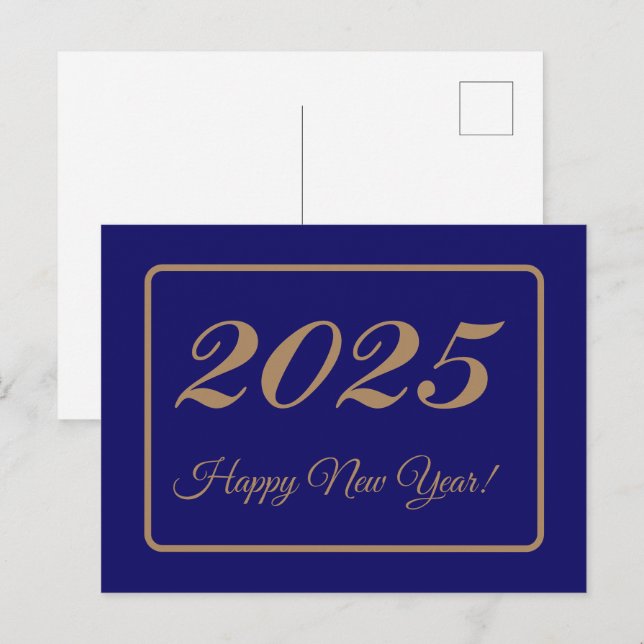 2025,Happy new year!gold & marine Hintergrund Postkarte (Vorne/Hinten)