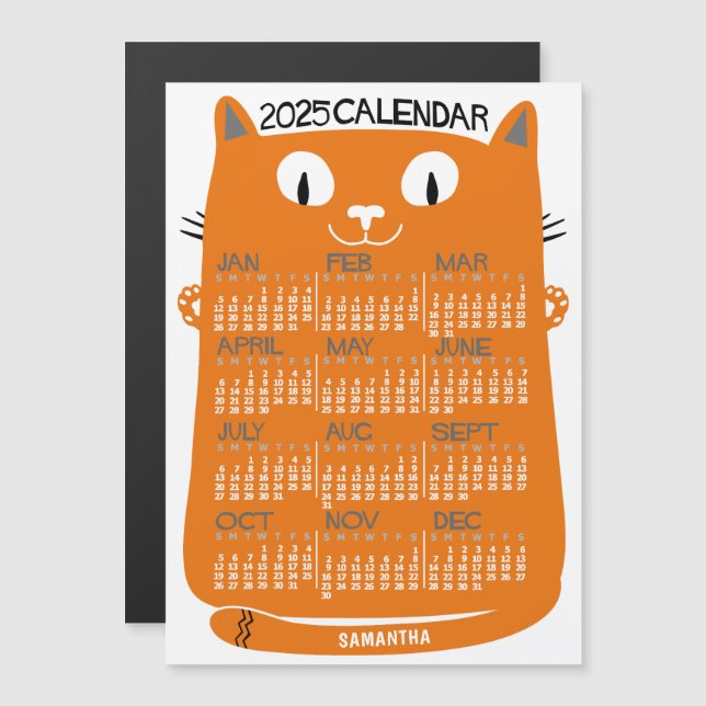 2025-Jahr-Kalender Mittelalter-Orangenkatze Monatl Magneteinladung (Vorne/Hinten)
