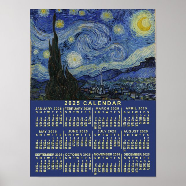 2025-Jahr-Kalender Startnacht oder Foto hinzufügen Poster (Vorne)