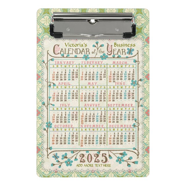 2025 Jahre Kalender Viktorianisch Jugendstil | Cus Mini Klemmbrett (Vorderseite)