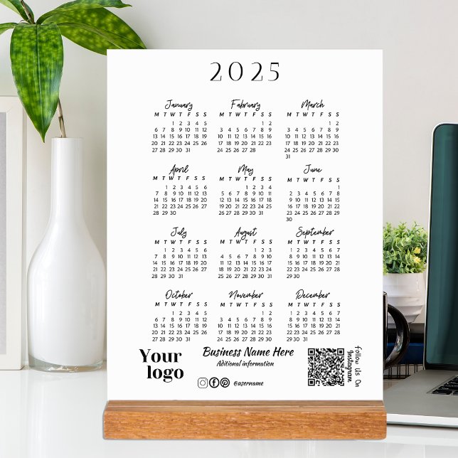 2025 Jahre Kalenderskripttypografie Weiß Acrylschild (2025 Year Calendar Script Typography White Acrylic Sign)