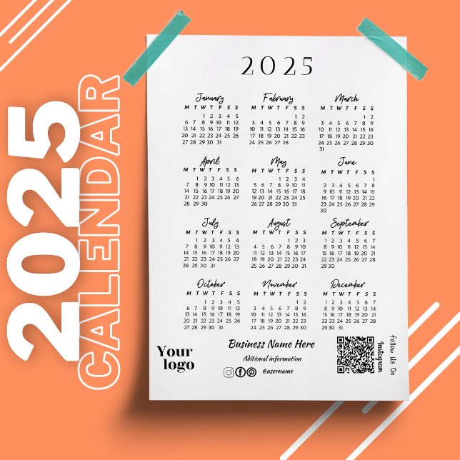 2025 Jahre Kalenderskripttypografie Weiß Magneteinladung (2025 Year Calendar Script Typography White Magnetic Invitation)