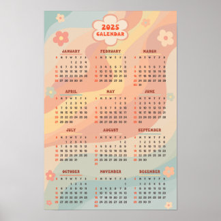 2025 Jahreskalender Groovy Vintage Pastell-Swirle Poster