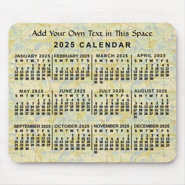 2025 Jahresmonatskalender Alte Karte Personalisier Mousepad (Vorne)