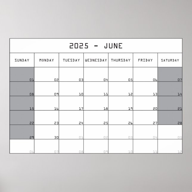 2025 June Planer Kalender große Notizen Raum Poster (Vorne)