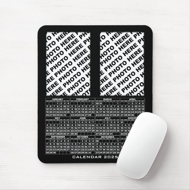 2025 Kalender 2 Vertikale Fotos hinzufügen Schwarz Mousepad (Mit Mouse)