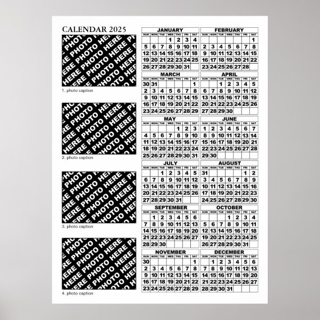 2025 Kalender 4 Fotos Poster 24x32in hinzufügen (Vorne)