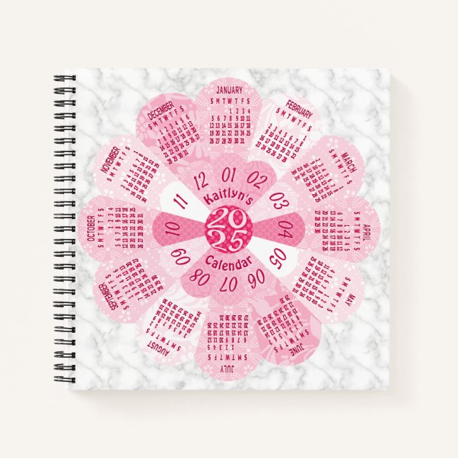 2025 Kalender Benutzerdefinierter Boho Retro Rosa  Notizbuch (Vorderseite)