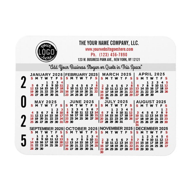 2025 Kalender Benutzerdefinierter Firmenname Weiß  Magnet (Horizontal)