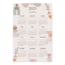2025 Kalender Boho Mitte des Jahrhunderts Abstrakt