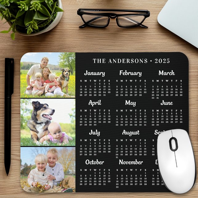 2025 Kalender Custom 3 Fotos Moderne Familie Mousepad (Von Creator hochgeladen)